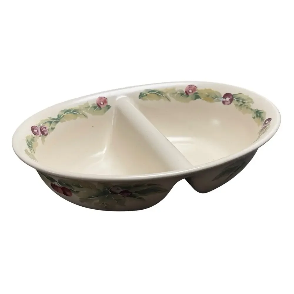 Pfaltzgraff Jamberry Cream Grapes Berries AOP 10in Oval Divided Serving Platter
